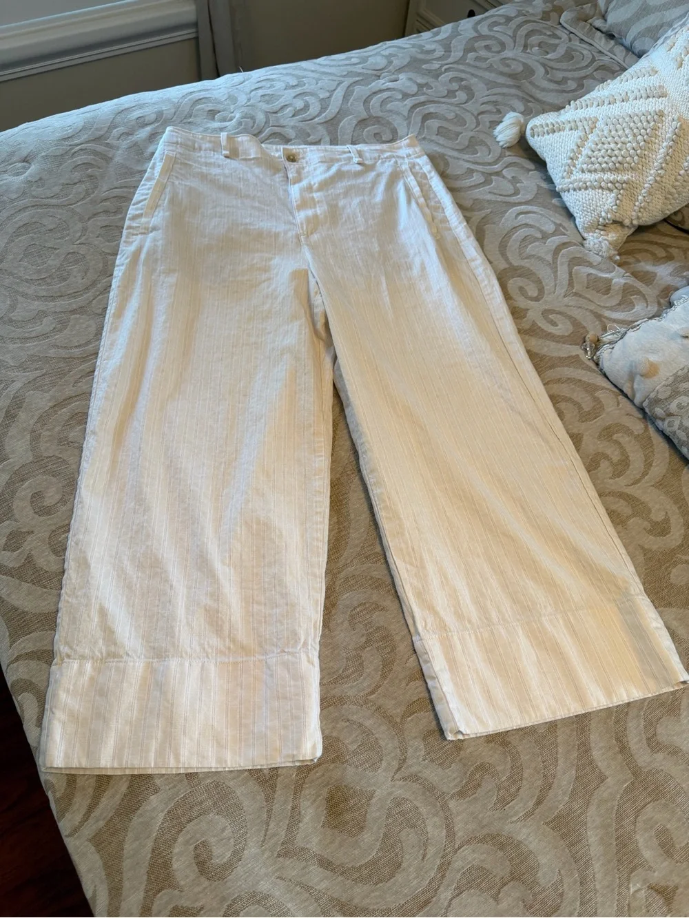Banana Republic High Rise Wide Leg Linen Blend Crop Pants Natural Cream 12